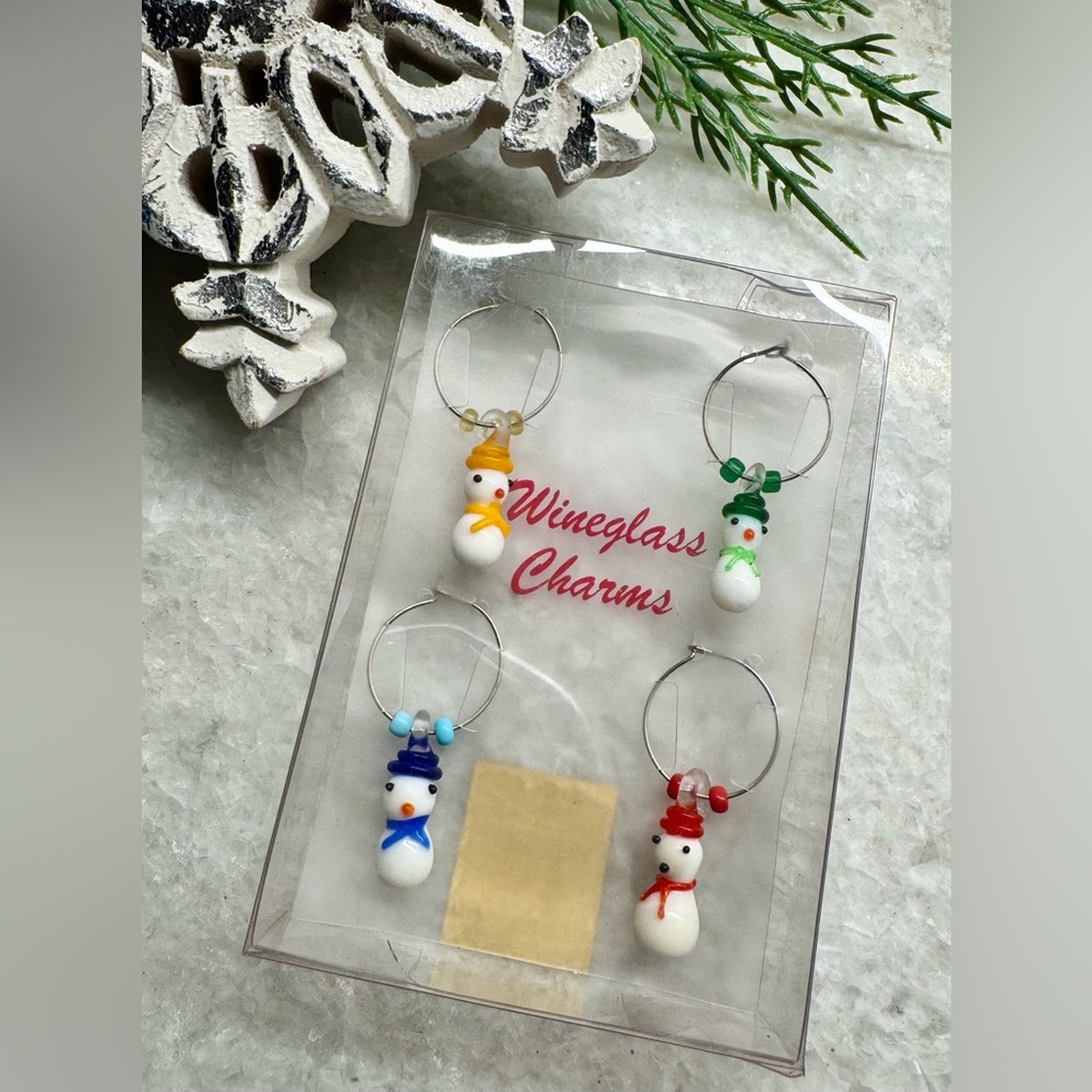 Vintage 2004 Target Christmas Winter Snowman Wine Glass Charms Set of 4